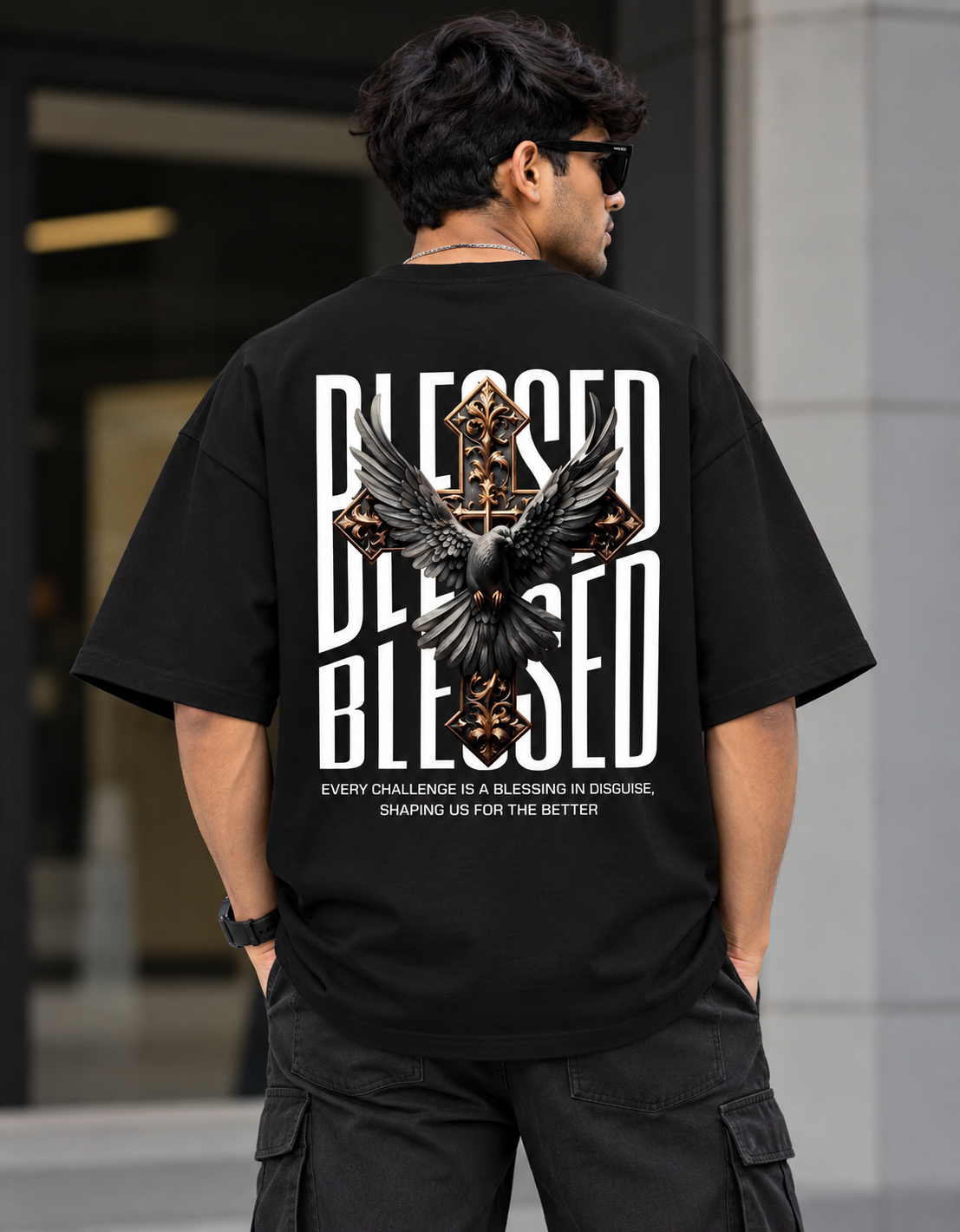 Blessed Cross Eagle Oversized T-Shirt | Tee Prism