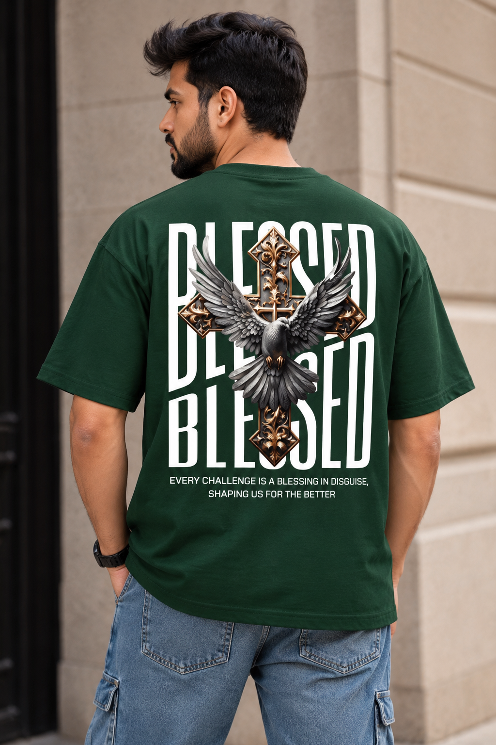 Blessed Cross Eagle Oversized T-Shirt | Tee Prism