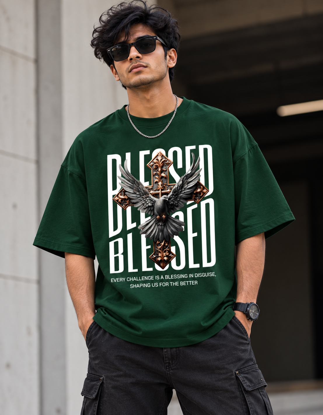 Blessed Cross Eagle Oversized T-Shirt | Tee Prism