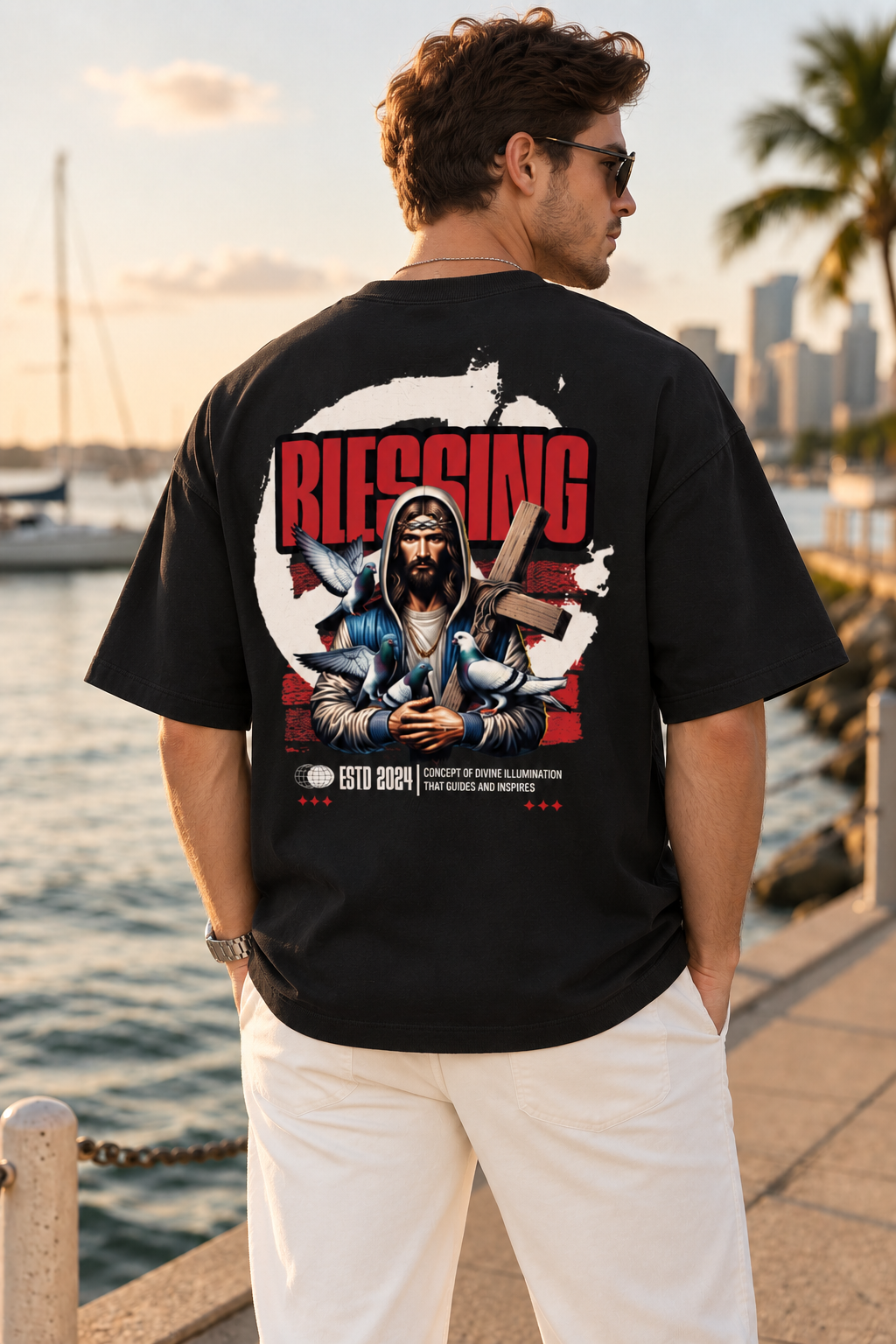 Blessing Jesus With Doves Oversized T-Shirt | Tee Prism