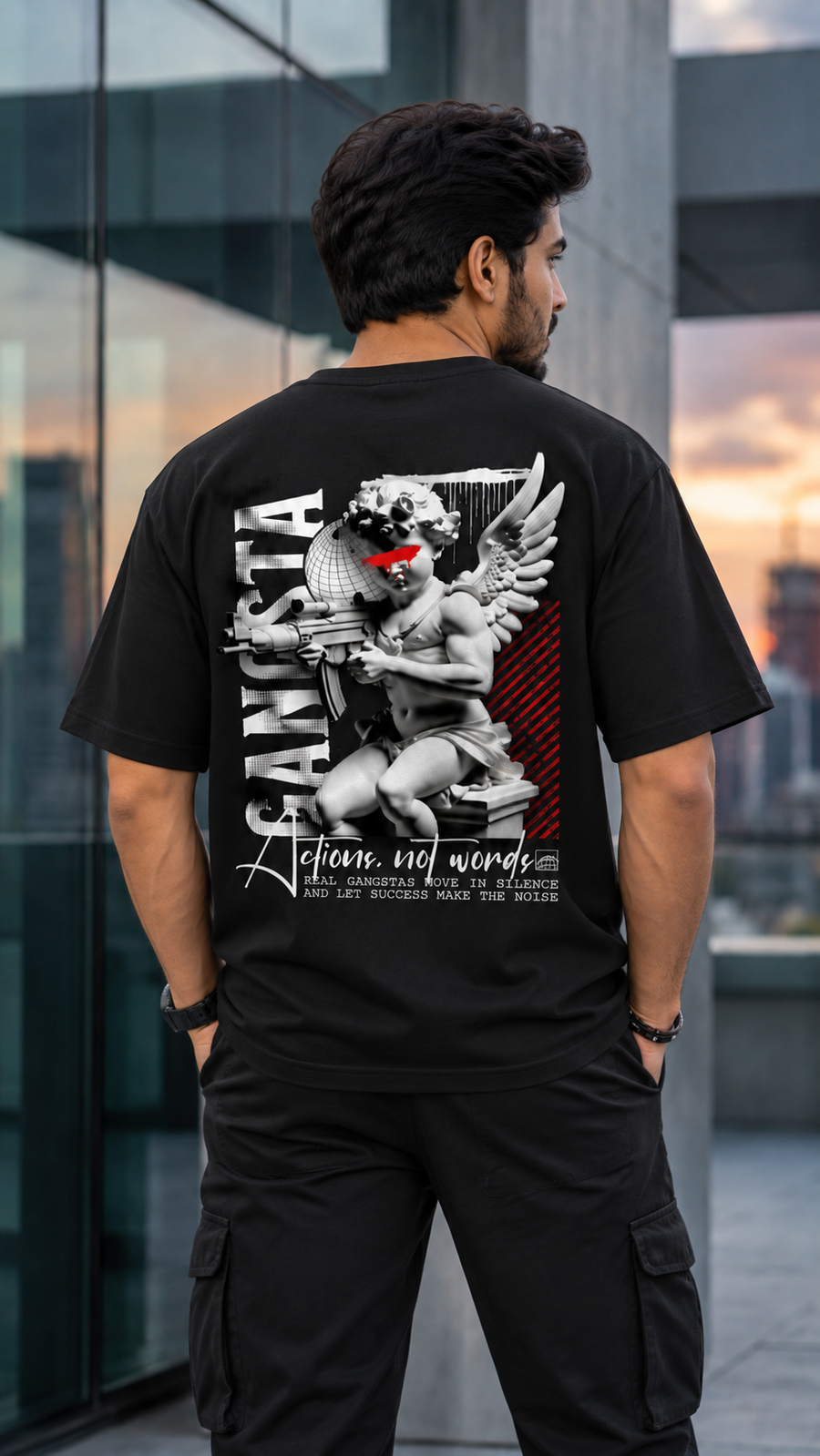 Gangsta Actions Not Words Oversized T-Shirt | Tee Prism