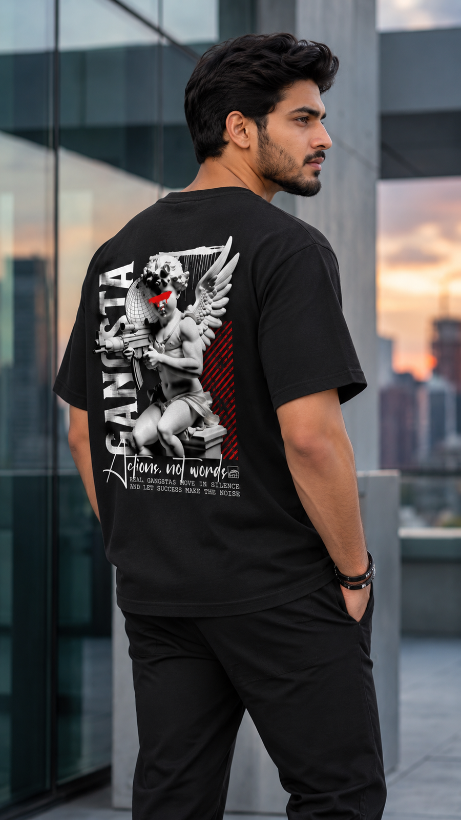 Gangsta Actions Not Words Oversized T-Shirt | Tee Prism